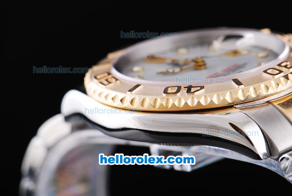 Rolex Yacht-Master Oyster Perpetual Chronometer Automatic Two Tone with White Shell Dial,Gold Bezel and Diamond Marking-Small Calendar - Click Image to Close